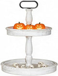 Krismax Decorative Trays - Two Tiered Tray Stand Rustic Tiered Tray Decor 2 Tiered Tray Serving Tray Seasonal & Holiday Decoration Wooden Tray for Coffee Table Farmhouse Display Stand Tray by Home