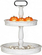 Krismax Decorative Trays - Two Tiered Tray Stand Rustic Tiered Tray Decor 2 Tiered Tray Serving Tray Seasonal & Holiday Decoration Wooden Tray for Coffee Table Farmhouse Display Stand Tray by Home