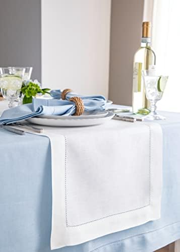 Solino Home 100% Linen Table Runner White, Classic Hemstitch 14 x 132 in - Image 2