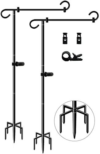 51 Inch Tall Garden Flag Stand Holder with 5 Prong base, Yard Flag Pole Holder for 12x18 Outdoor Small Flag Decor with Two Spring Stoppers and a Tiger clip, 2 Pack by Whoonba