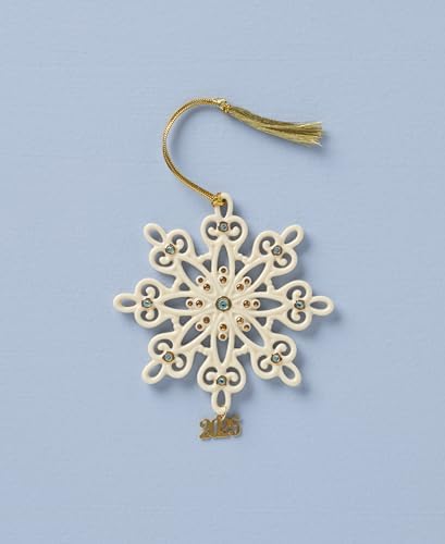 Lenox Ornament, 2025 Gemmed Snowflake Ornament, Porcelain with Gold Accents and Blue Gemstones, Christmas Tree Decorations, Christmas Decoration, Gold Cord for Hanging Included (Cream, 1 Piece) - Image 2