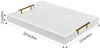 14x20 Inches White Faux Leather Wrapped Wood Serving Tray with Metal Handles for Various Occasions, Ottoman, Home Decor Decorative, Living Room, Coffee Table Organizer, Serving Breakfast On Bed - Image 2
