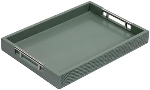 Serving Tray with Polished Metal Handles, 16.5''x12'' Rectangle Coffee Table Tray, Modern Decorative Tray, Large Ottoman Tray, Perfect for Storage and Display (Grey) by thewense