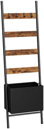 HOOBRO Blanket Ladder with Basket, 17.3" L x 74" H, Towel Rack with Hooks, Blanket Holder Rack, Decorative Ladder Shelf, Drying and Display Rack for Bathroom, Living Room, Rustic Brown BF111CJ01 by HOOBRO