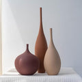 Relexome Ceramic Modern Vase Set of 3 Farmhouse Decorative Vase Minimalist Aesthetic Vases for Centerpieces Matte Ribbed Vases for Home Decor Table Entryway Living Room (Brown+Khaki+ Dark Red) by Relexome