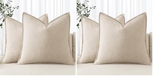 MIULEE Decorative Linen Euro Sham Pillow Covers 24x24 Natural Beige Boho Farmhouse Neutral Couch Throw Pillows for Bed Pack of 4 Accent Modern Pillowcase Sofa Livingroom Home Decor by MIULEE