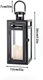 TRIROCKS Metal Candle Lantern 12'' High Decorative Outdoor Lantern Hanging Lantern with Tempered Glass for Christmas Home Decor Living Room Parties Events Tabletop Indoors Outdoors (Black Matte) - Image 6