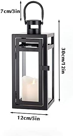 TRIROCKS Metal Candle Lantern 12'' High Decorative Outdoor Lantern Hanging Lantern with Tempered Glass for Christmas Home Decor Living Room Parties Events Tabletop Indoors Outdoors (Black Matte) - Image 6