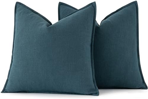 MIULEE Decorative Linen Euro Sham Pillow Covers 24x24 Blue - Image 6