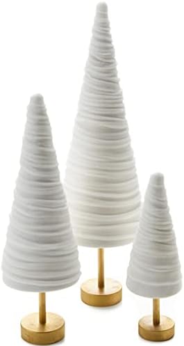 Light Ivory Velvet Trees Pedestal Set of 3, Classic Mantel Home Decor, Winter White Holiday Table, Valentine Tree, Office Bookcase, Cozy Bookshelf (Light Ivory) by YourHeartsContent
