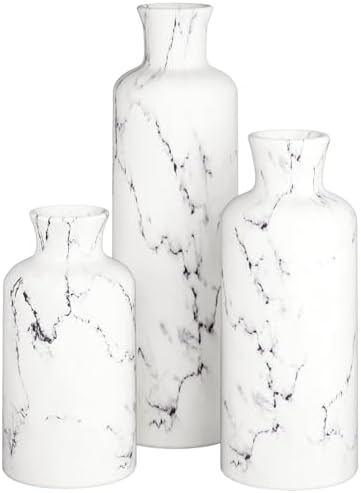 Creative Scents White Marble Look Vases Home Decor - Vase Set of 3 - Perfect for Holding Pampas Grass, Dried/Fresh Flowers, Vases for Your Kitchen, Bedroom, Office, Living/Dining Room, or Shelf Decor by CreativeScents