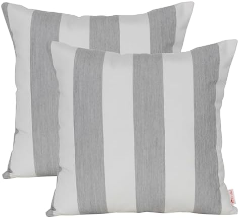 Outdoor/Indoor Sunbrella Throw Pillow Cover Only Square Set of 2 Pieces 20 inch x 20 inch Cabana Granite/Gray Stripe - Insert Not Included by Unknown