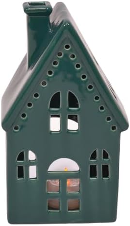 Deep Green Glazed Porcelain Tea Light Village Houses, Set of 3, 8 in - Image 3