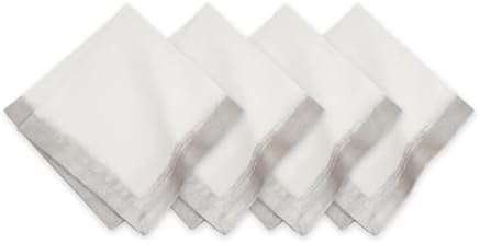 Villeroy & Boch Linen Metallic Brushstroke Napkins, 21 Inches x 21 Inches, Set of 4, White and Silver by ElreneHomeFashions