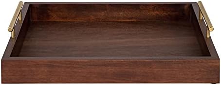 Kate and Laurel Lipton Decorative Wooden Tray with Metal Gold Handles, 16.5" x 12.25", Dark Walnut Brown and Gold - Image 2