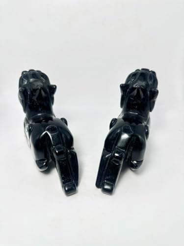 Pair of Pixiu Fengshui Statue, Black Obsidian Gemstone Pixiu Statue, Home Decoration Gift Idea Lunar New Year (5.1" L) - Image 3