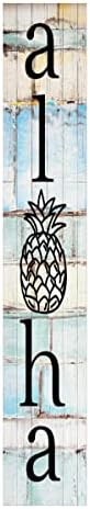 48" H Wooden Aloha Porch Sign Vertical Porch Décor Hanging Signs Holiday Decorations for Front Door Wall Display by KPSheng