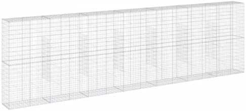vidaXL Gabion Basket with Cover - Galvanized Iron Outdoor Decorative Retaining Wall Cage, 275.6"x19.7"x78.7" by vidaXL