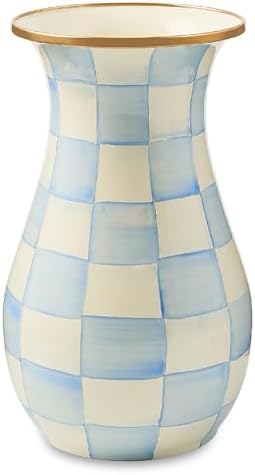 MACKENZIE-CHILDS Enamel Tall Vase, Light-Blue-and-White Sky Check by Unknown