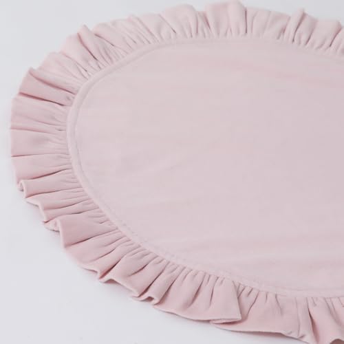 18 Inch Velvet Round Placemat with Ruffle for Dining Table Outdoor Placemats Non-Slip Washable for Gathering, Occasional Decoration and Family Parties Celebrations Set of 4, Pink - Image 5