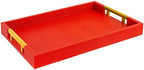 Modern Elegant 17.5"x12" Rectangle Red Shagreen Faux Leather Decorative Tray Ottoman Coffee Table Perfume Living Room Kitchen Serving Tray with Gold Polished Metal Handles by Home Redefined by HomeRedefined