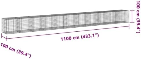 vidaxl Gabion Basket 433.1"x39.4"x39.4" - Galvanized Iron Landscaping cage - Tool-Free Assembly - Image 3