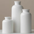 Large Modern Ceramic Vase Set, White Ribbed Matte Design, 10 Inch Tall, 4 Inch Width, 3-Piece Decorative Vases for Home, Living Room, Office (XL Matte Glaze White) by Vaurcesavase