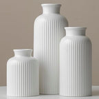 Large Modern Ceramic Vase Set, White Ribbed Matte Design, 10 Inch Tall, 4 Inch Width, 3-Piece Decorative Vases for Home, Living Room, Office (XL Matte Glaze White) by Vaurcesavase