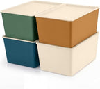 Menkxi 4 Pcs Storage Bins with Lids, Mixed Color, Large by Menkxi