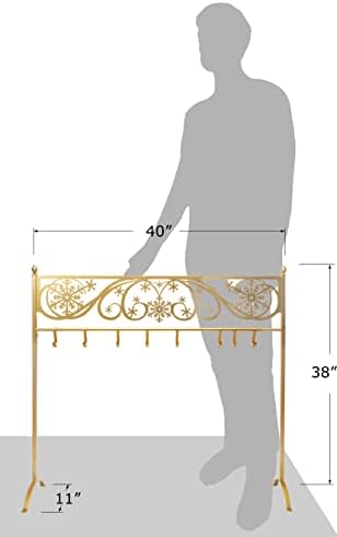 Red Co. 38” Snowflake Scroll Metal Freestanding Christmas Stocking Holder Stand with 8 Hooks, Gold - Image 4