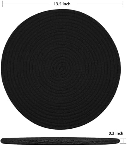 Round Placemats Set of 10, Cotton Woven Tablemats, Hot Pads for Kitchen, Jute Rattan Charger Plates for Dinner, Non Slip Heat Resistant Place Mats, 13.5'' Braided Placemat for Decor (Black Cotton) - Image 2