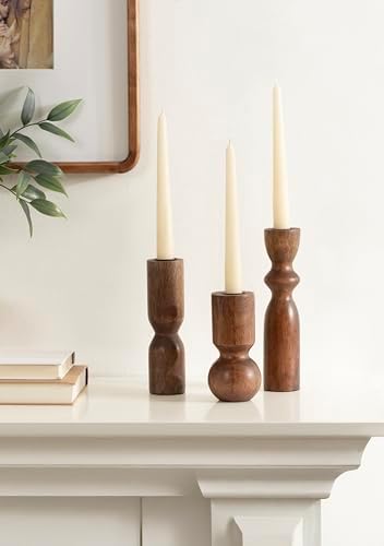 Kate and Laurel Pico Modern Three-Piece Mango Wood Taper Candle Holder Set, Set of 3, Walnut Brown, Transitional Wooden Candlestick Holders for Dining Table or Fireplace Mantel Display - Image 3