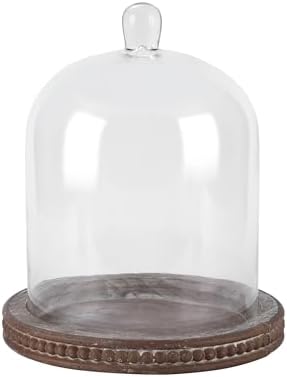 11" High Large Handmade Sturdy Glass Cloche With Rustic Brown Beaded Wooden Base In Farmhouse & Cottage Style, For Terrarium, Trinkets, Cakes, Figurines (Brown, 7.5"x10.6") - Image 4