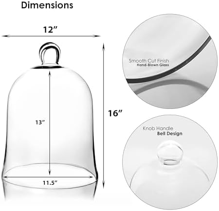 CYS EXCEL Glass Bell Dome Cloche (H:16" W:12") Enchanted Rose Glass Cover Cake Dessert Display Terrarium Jar Plant Cover - Image 2