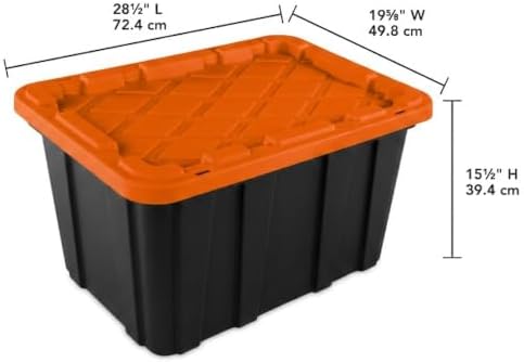 Sterilite 18 Pack 27 Gal Industrial Storage Tote with Snap Fit Lids, Orange - Image 3
