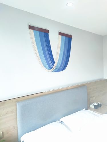 Tie-Dye Macrame Wall Hanging Large 46" Wx36 L Dip Dye Yarn Tapestry Home Boho Wall Decor Ombre Art Headboard Bedroom Living Room Apartment,Blue - Image 6