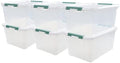 6-Pack Plastic Storage Bins with Lids, 20 L Clear Storage Containers by Qskely