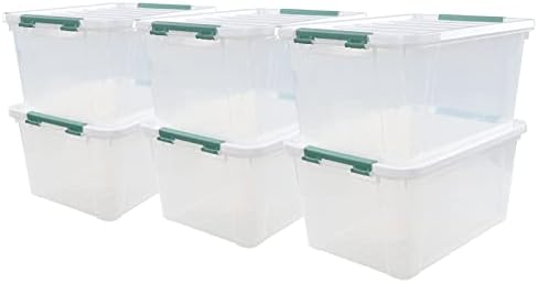 6-Pack Plastic Storage Bins with Lids, 20 L Clear Storage Containers by Qskely