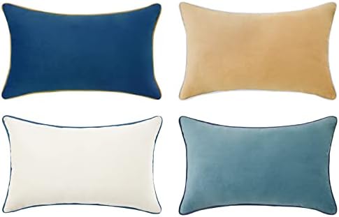 MONDAY MOOSE Decorative Throw Pillow Covers Cushion Cases, Set of 4 Soft Velvet Modern Double-Sided Designs, Mix and Match for Home Decor, Pillow Inserts Not Included (12x20 inch, Blue/Beige) by MondayMoose