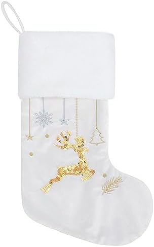 GEX Christmas Stockings 6 Pack for Family 20" Large Embroidered Luxury White Velvet with Gold Sequins Hanging Ornament Decorations for Fireplace Xmas Season (Set of 6) - Image 5