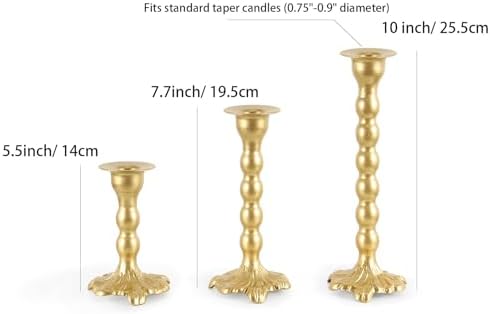 AIM & GGKK Gold Candlestick Holders Set of 3, Premium Metal Taper Candle Holders with Elegant Petal Base & Beaded Column Design, Matte Gold Finish for Table Centerpiece Wedding Party Home Decor - Image 2