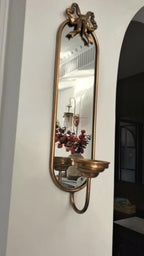 23.6" Gold Candle Sconces Wall Decor, Vintage French Metal Bow Mirror Wall Candle Holder, Decorative Candle Sconce with Candle Tray for Bedroom, Fireplace, Entryway, Hallway, Living Room - Image 4