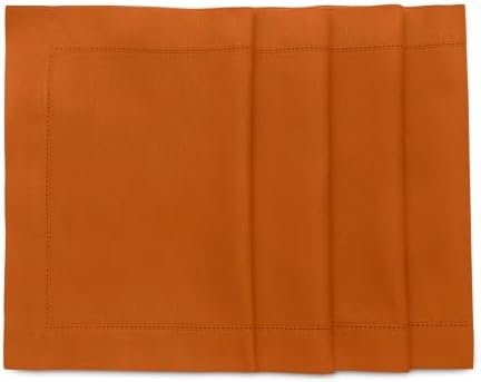 Solino Home Cotton Linen Placemats Cinnamon Hemstitch, 14 x 19 in, Set of 4 by SolinoHome