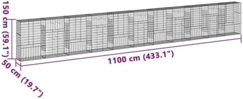 vidaXL Gabion Basket with Cover 433.1"x19.7"x59.1" Galvanized Iron - Image 3