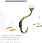 CHIVS Coat Hooks- 5 Pack Matte Brass Brushed Wall Hooks, Ceramic Coat Hooks, Decorative Wall Mounted Towel Hanger, zinc Double Prong Hook for Hanging Clothes, Keys, Hats, Backpacks - Image 3