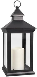 14" Decorative Candle Lantern Black Outdoor Lanterns with Timer Candles - Cool White Waterproof Vintage Lanterns Battery Powered LED Decorative for Wedding - Hanging Wall Lanterns Indoor by BrightZeal