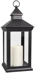 14" Decorative Candle Lantern Black Outdoor Lanterns with Timer Candles - Cool White Waterproof Vintage Lanterns Battery Powered LED Decorative for Wedding - Hanging Wall Lanterns Indoor by BrightZeal