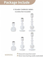 NUPTIO Wooden Taper Candle Holders, Set of 6 White Candlesticks - Image 3
