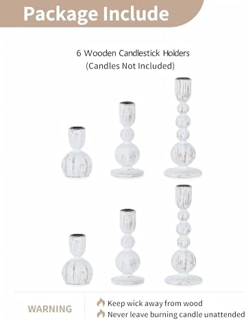 NUPTIO Wooden Taper Candle Holders, Set of 6 White Candlesticks - Image 3