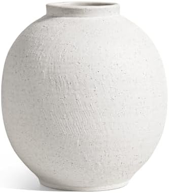 Small White Ceramic Vase - 6.3 Inch Rustic Farmhouse Flower Vase for Home Decor, Minimalist Vases for Living Room, Table, Bathroom, Holiday & Weddings (Sandstone White) - Image 6
